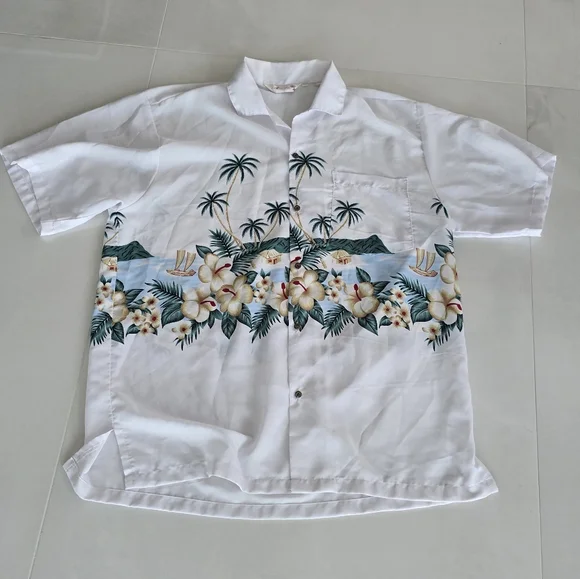 Uluwatu Tropical White Hawaiian Shirt - XXL - Picture 1 of 4